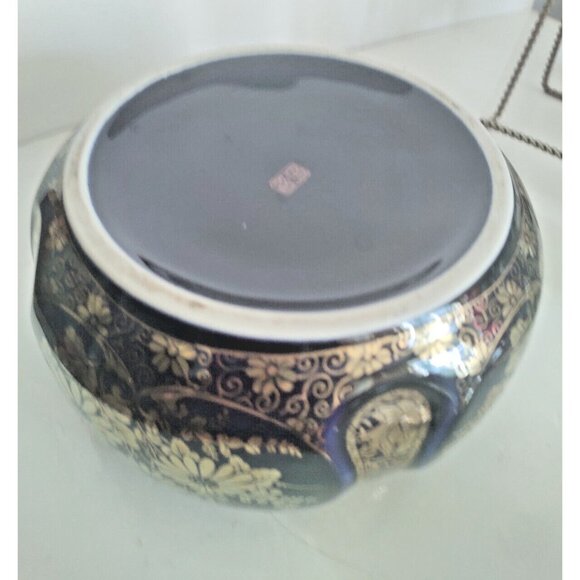 Large Vintage Andrea by Sadek Ceramic Gold & Blue Floral Ashtray 7" - Picture 11 of 16